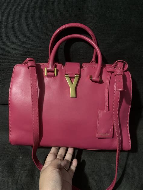 SAINT LAURENT Calfskin Small Classic Y Cabas Fuchsia 